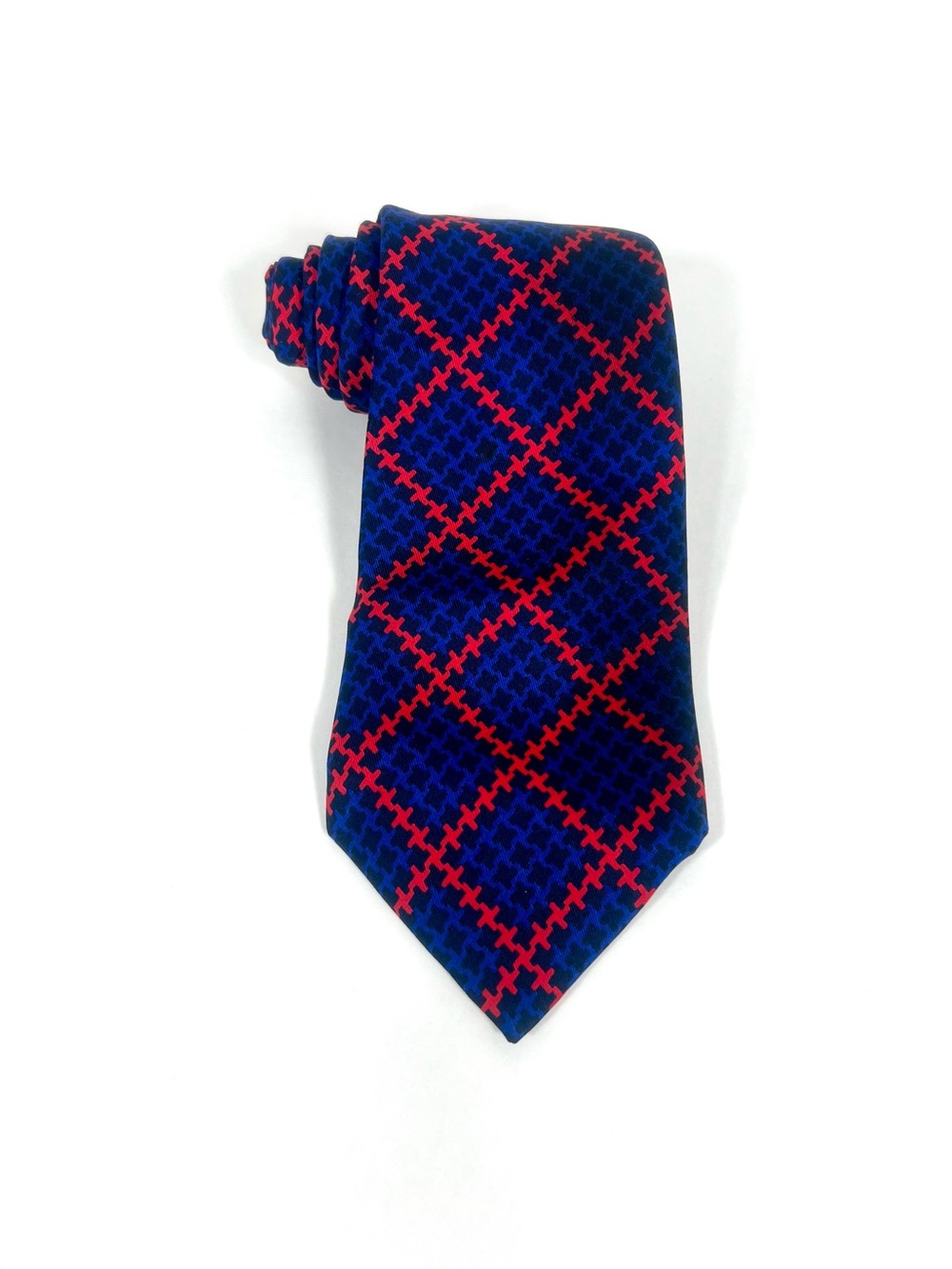 Turnbull & Asser Blue Tie with Red Lattice Pattern